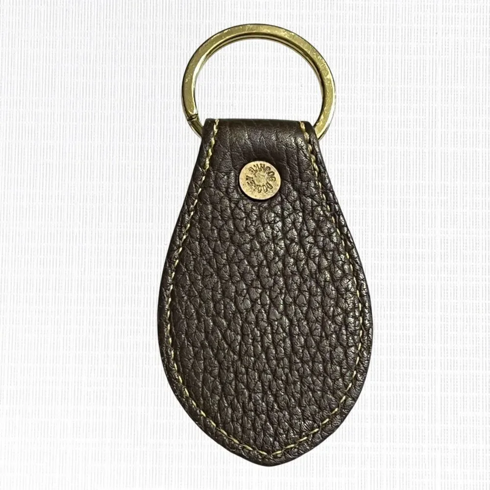 VTG Dooney and Bourke Key Ring Fob Brown 2 Tone All Weather Leather Brass Duck